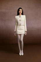Floral Buttons Blazer and Tweed Mini Skirt Set