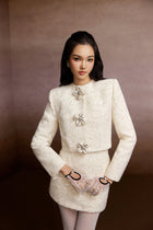 Floral Buttons Blazer and Tweed Mini Skirt Set