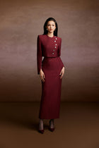 Red Wine Tweed Blazer and Corset Skirt Set
