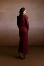 Red Wine Tweed Blazer and Corset Skirt Set