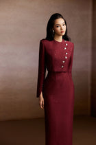 Red Wine Tweed Blazer and Corset Skirt Set