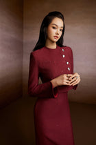Red Wine Tweed Blazer and Corset Skirt Set