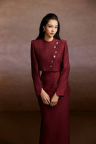 Red Wine Tweed Blazer and Corset Skirt Set