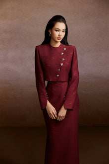 Red Wine Tweed Blazer and Corset Skirt Set