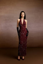 Wine Crystals Halter Dress