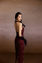 Wine Crystals Halter Dress