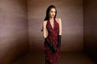 Wine Crystals Halter Dress