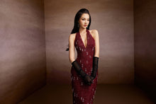 Wine Crystals Halter Dress